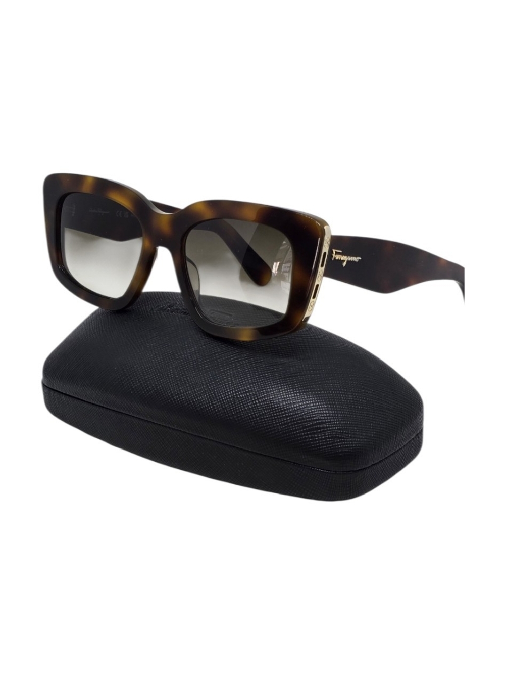 Salvatore Ferragamo Tortoiseshell Square Sunglasses - Brown/Gold Accents